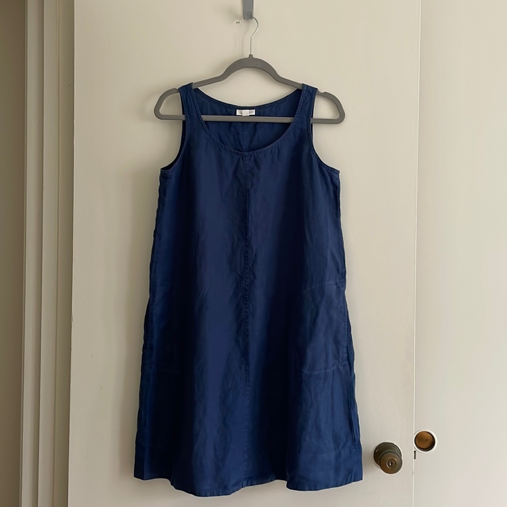 J. Jill 100% Linen Shift Dress in Blue